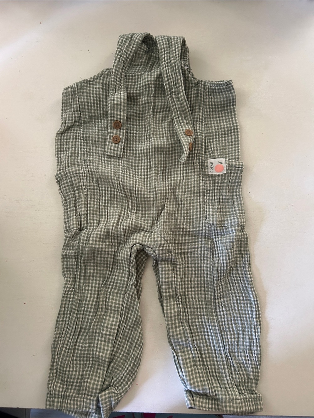 Light Green Gingham Kids Overalls - Soft Cotton